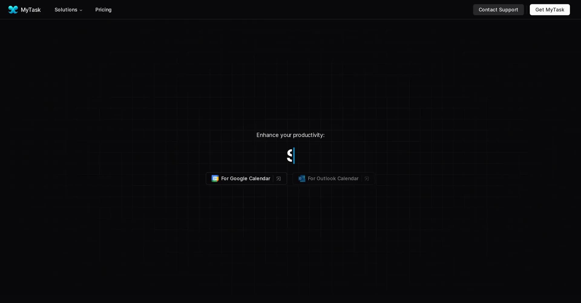 MyTask homepage screenshot — AI-powered text-to-event creation for calendars