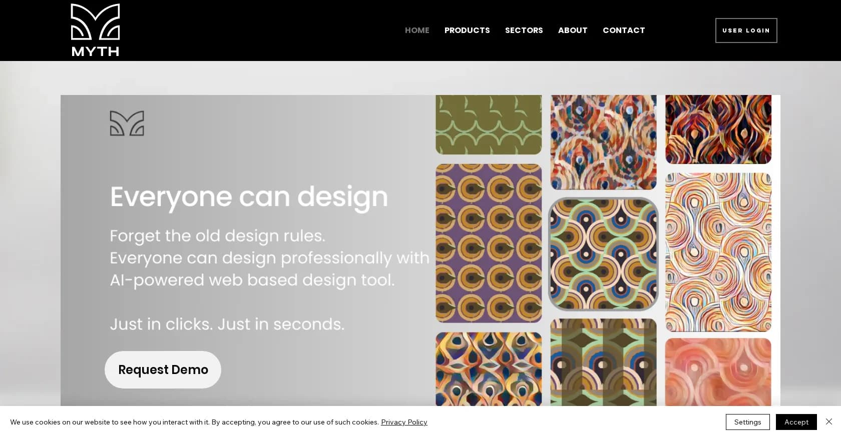 Myth AI homepage screenshot — Enhance your design capability with AI
