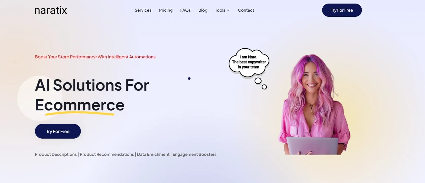 Naratix homepage screenshot — Data-driven storytelling in seconds.