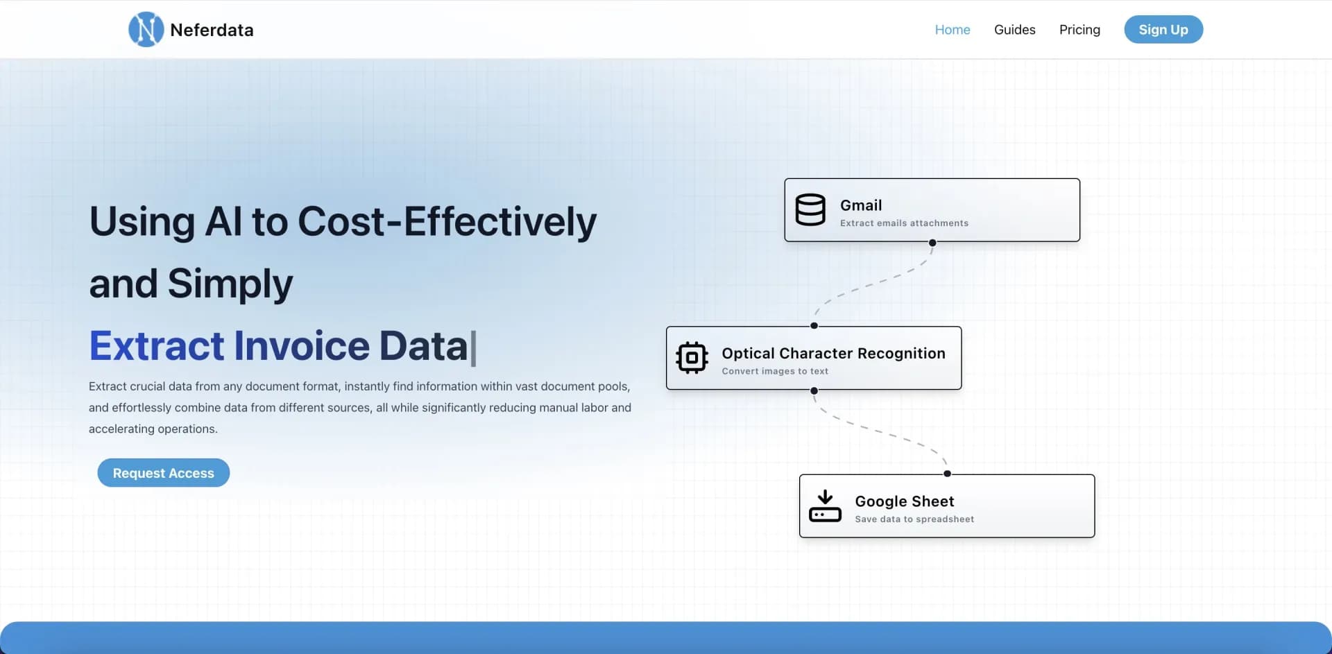 Neferdata homepage screenshot — Empowering entrepreneurs to launch market-ready AI products