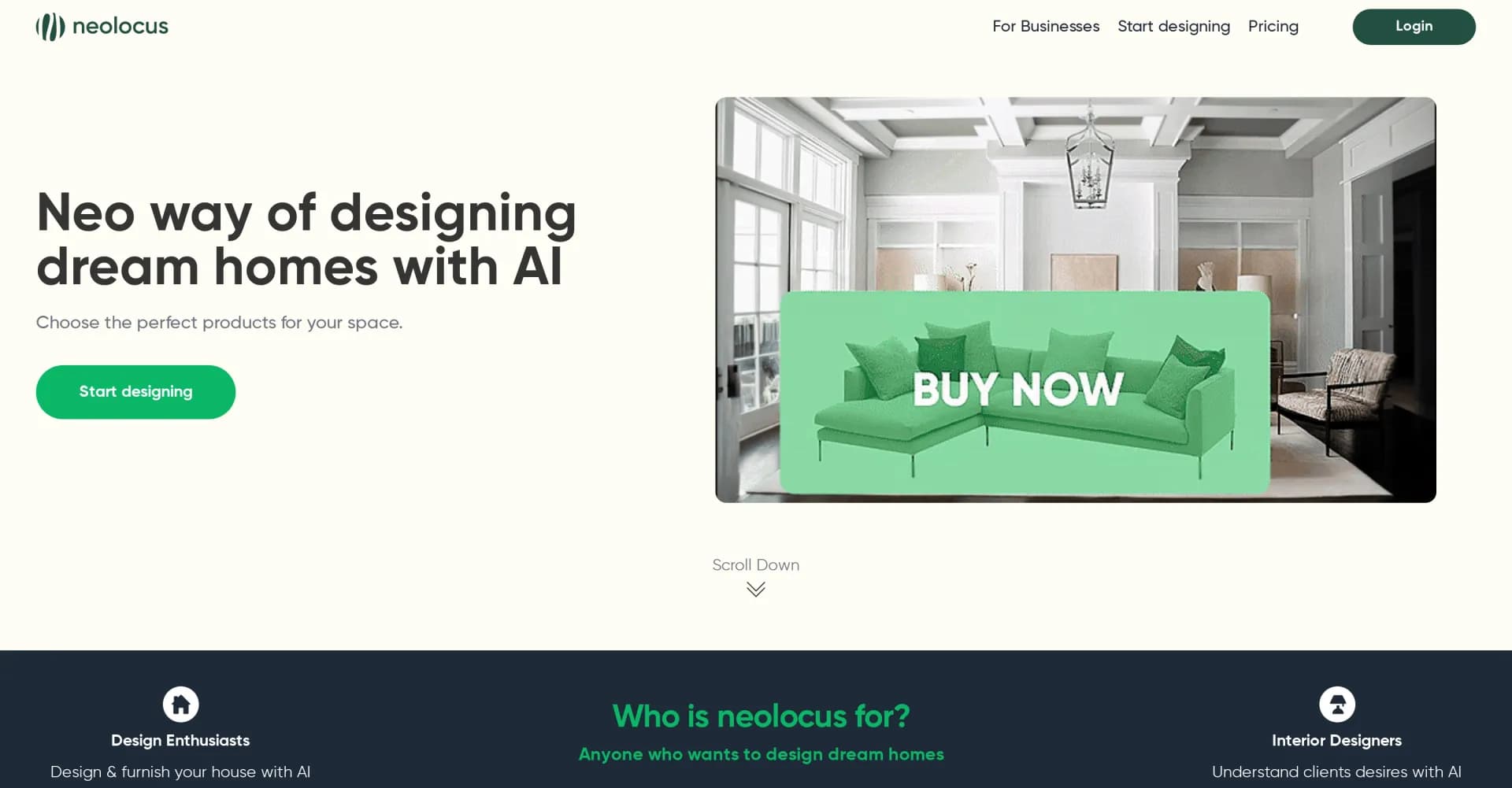 Neo-locus homepage screenshot — AI-powered storytelling for game developers