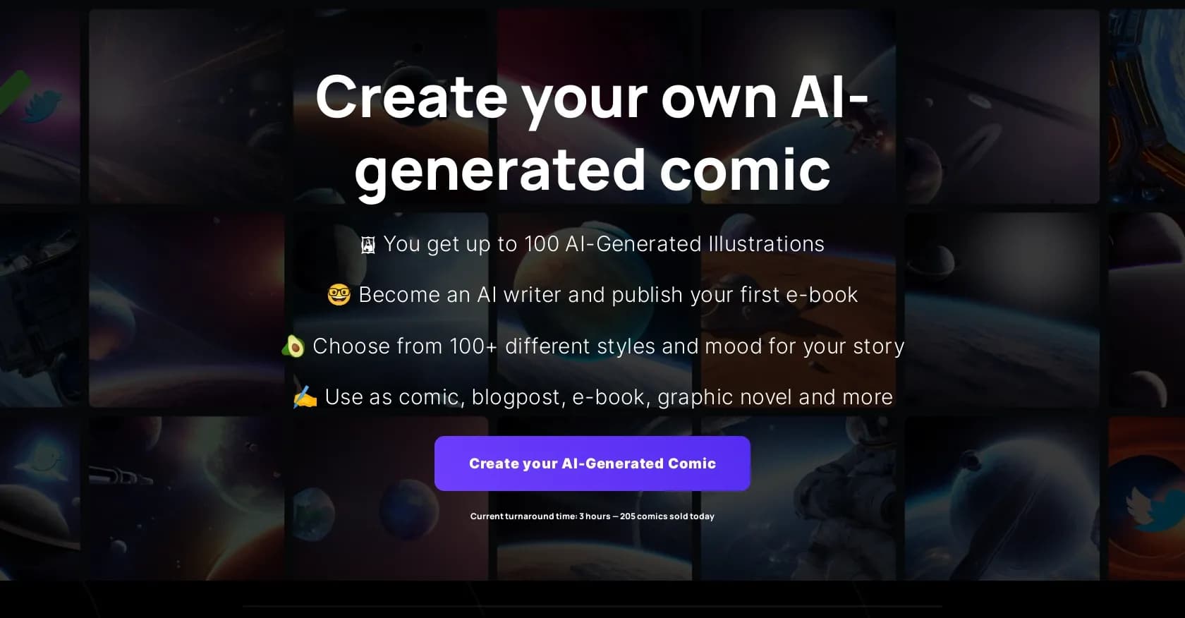 Neuralcanvas homepage screenshot — Create AI-generated comics with custom illustrations