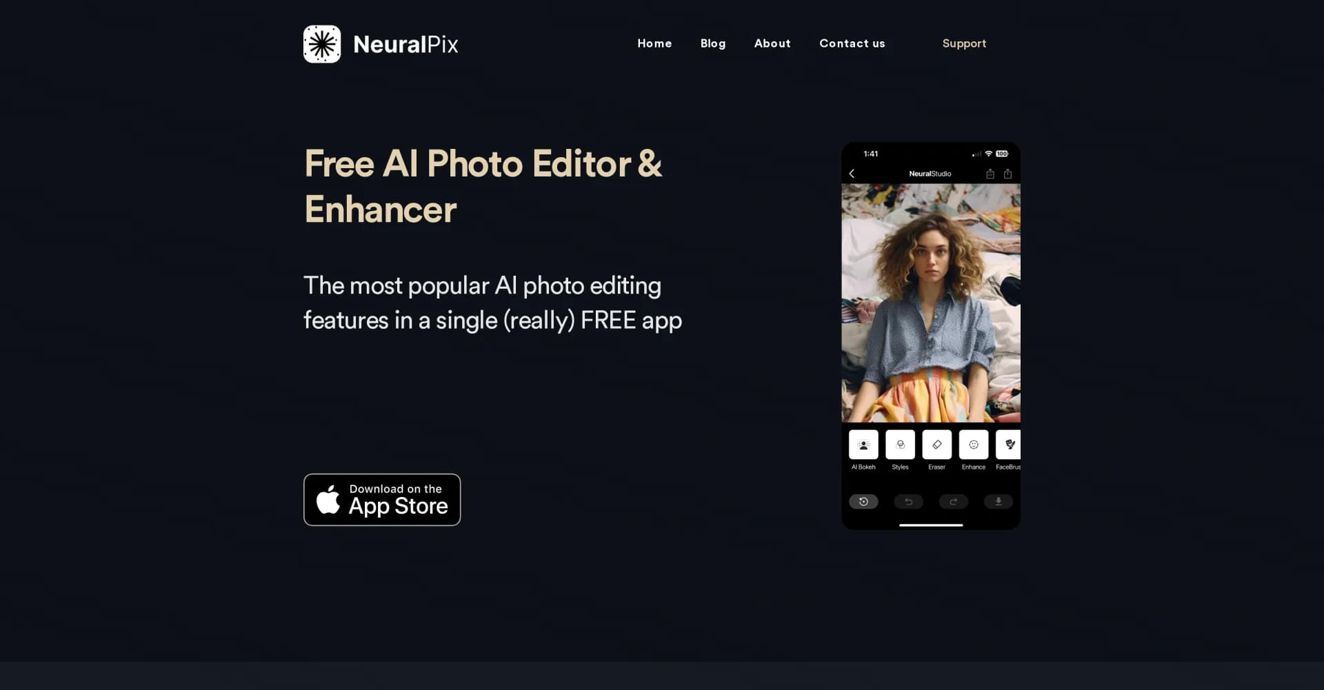 NeuralPix homepage screenshot — Free AI photo editor with pro-level enhancements