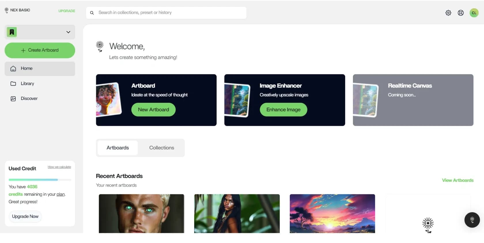 Nex Art homepage screenshot — Create controllable AI visuals with ease