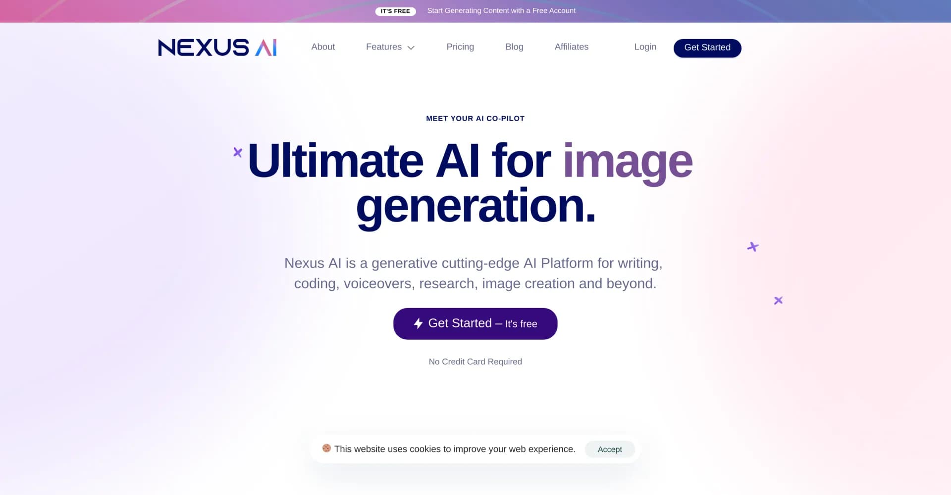 Nexus AI homepage screenshot — One AI platform for content creation and design