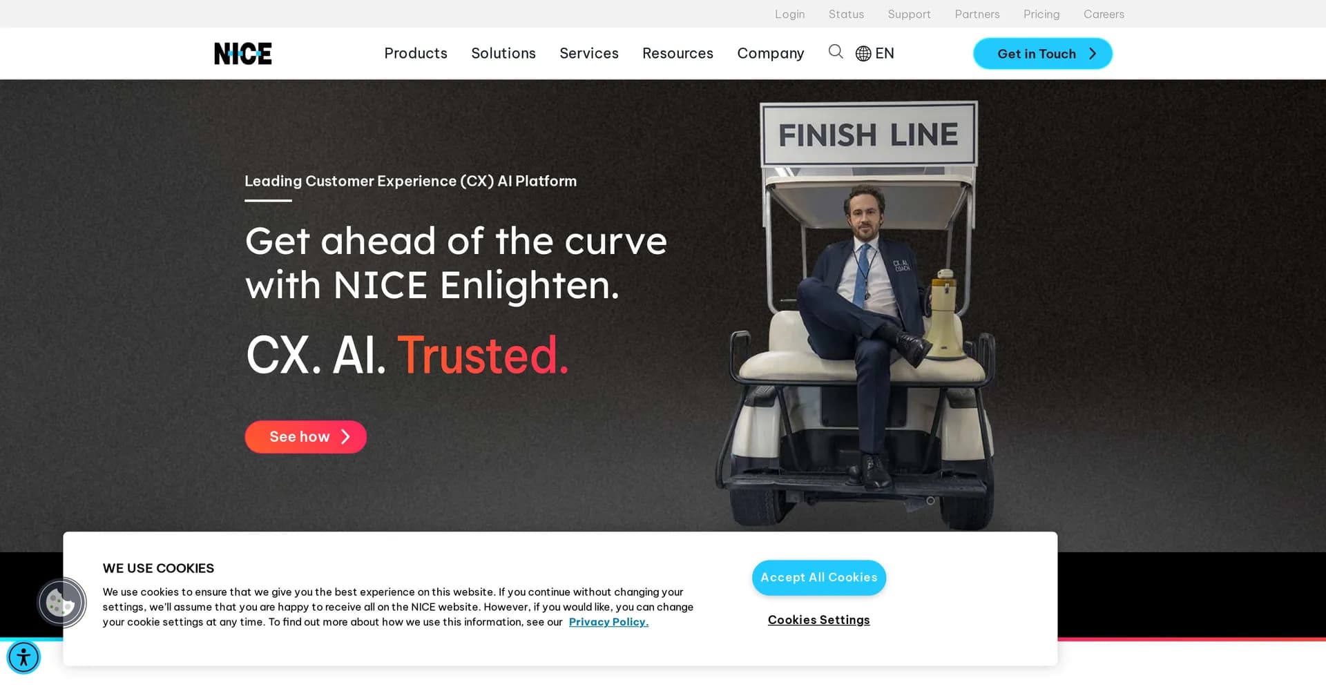NICE CXone homepage screenshot — Build lasting relationships with AI-powered CX