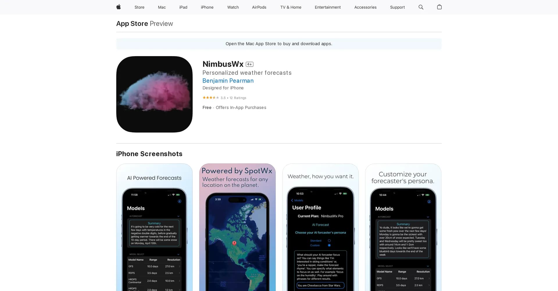 NimbusWx homepage screenshot — Visualizing numeric weather data for expert forecasts.