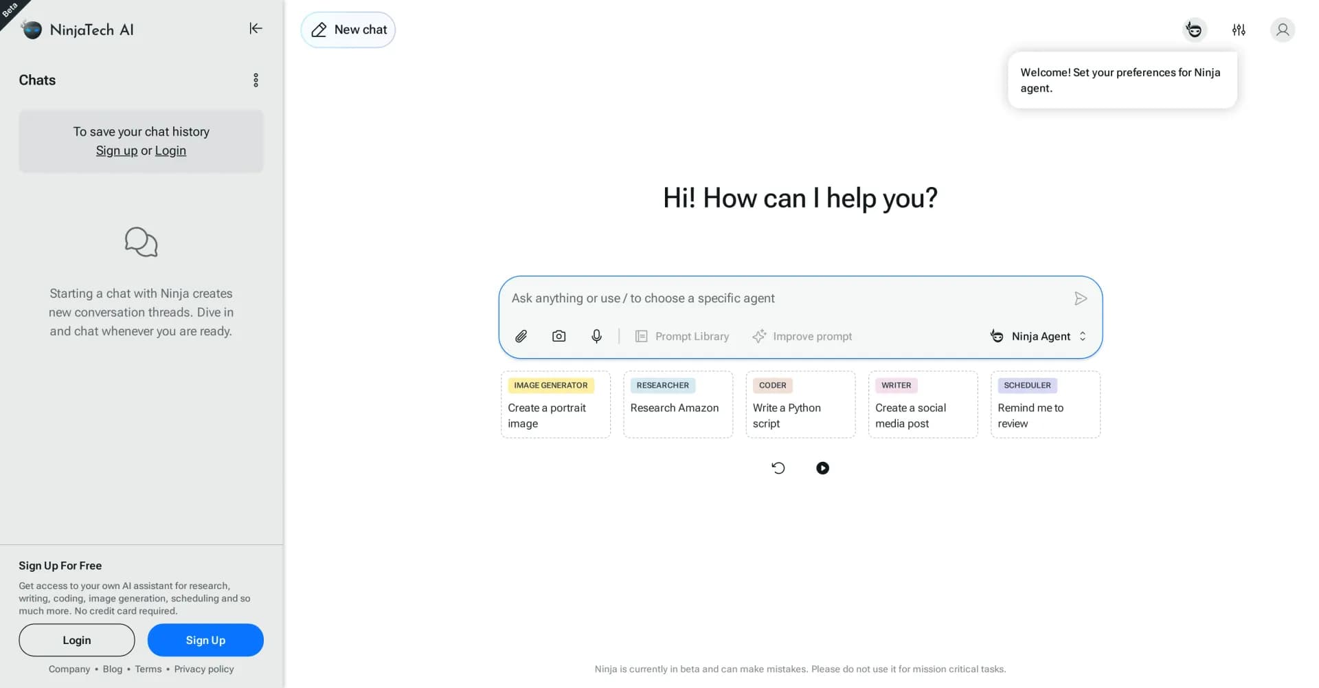 Ninja AI homepage screenshot — Boost productivity with AI-powered tools