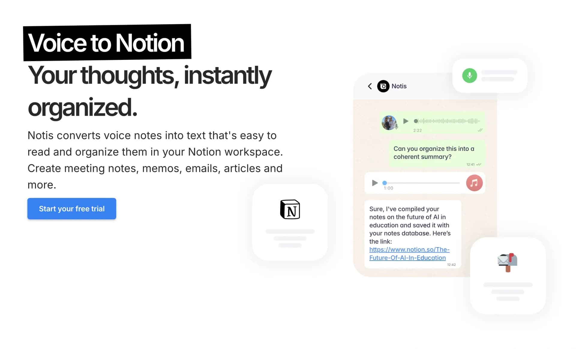 Voice to Notion08.25 homepage screenshot — Voice-powered Notion assistant for on-the-go productivity