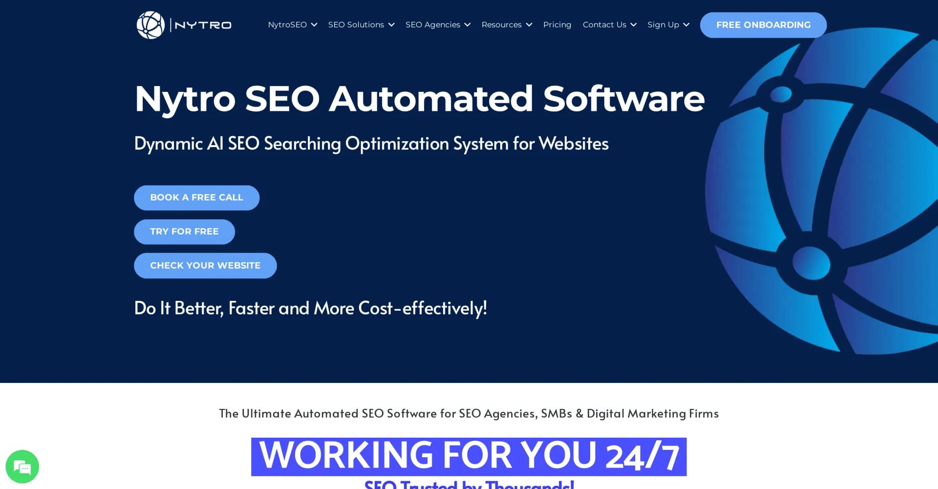 Nytro SEO homepage screenshot — Automate your SEO for faster results.