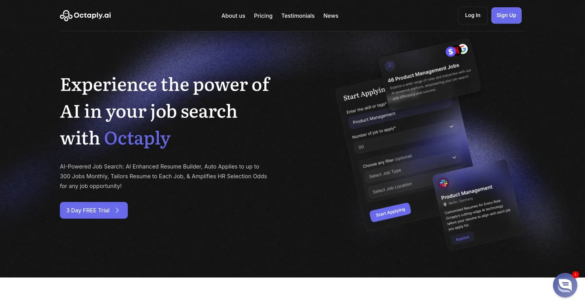 Octaply.ai homepage screenshot — AI-powered job applications on autopilot.