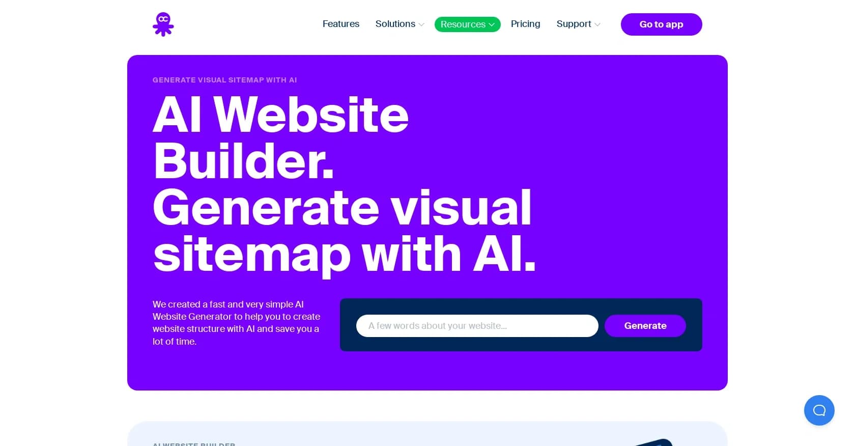 Octopus homepage screenshot — Create visual and XML sitemaps to boost SEO