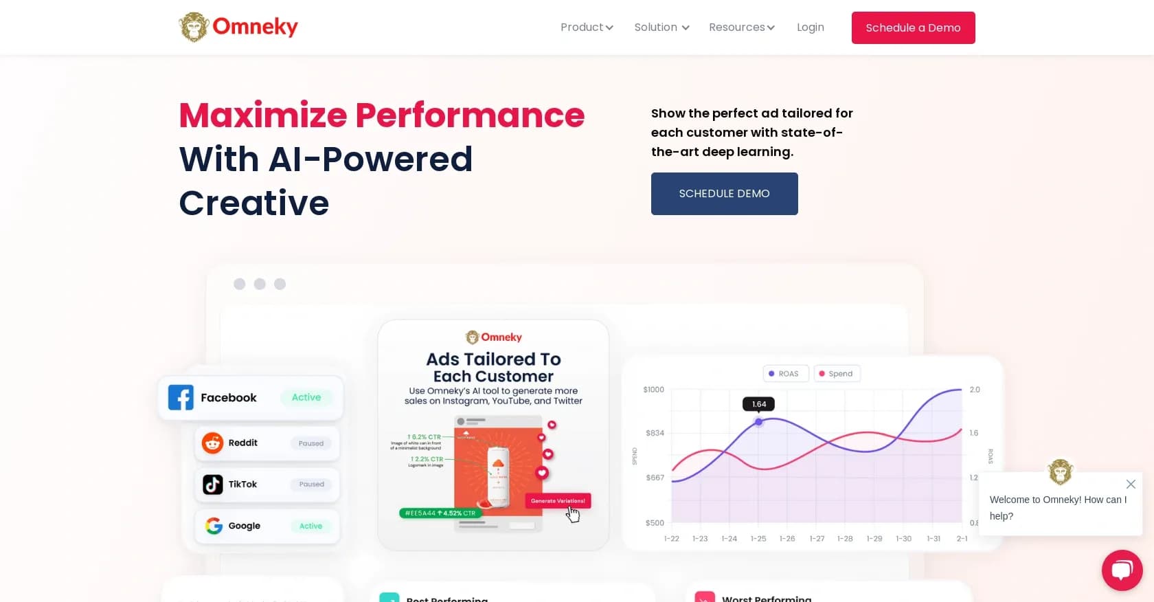 Omneky homepage screenshot — Drive better results with AI-powered creative ads