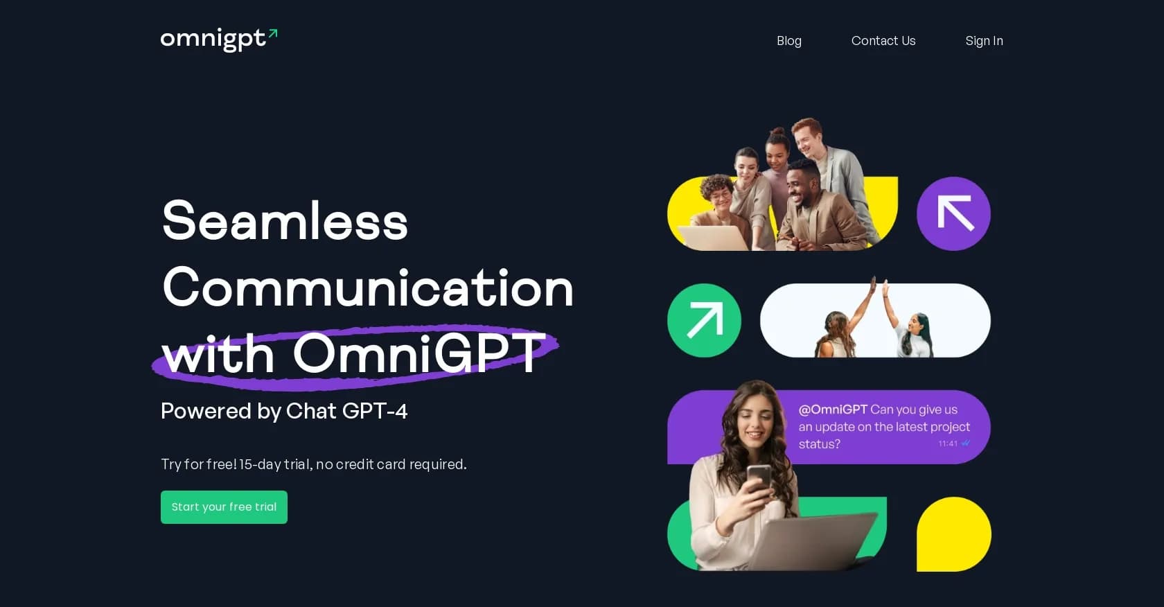 Omnigpt homepage screenshot — Power seamless communication with AI-driven collaboration