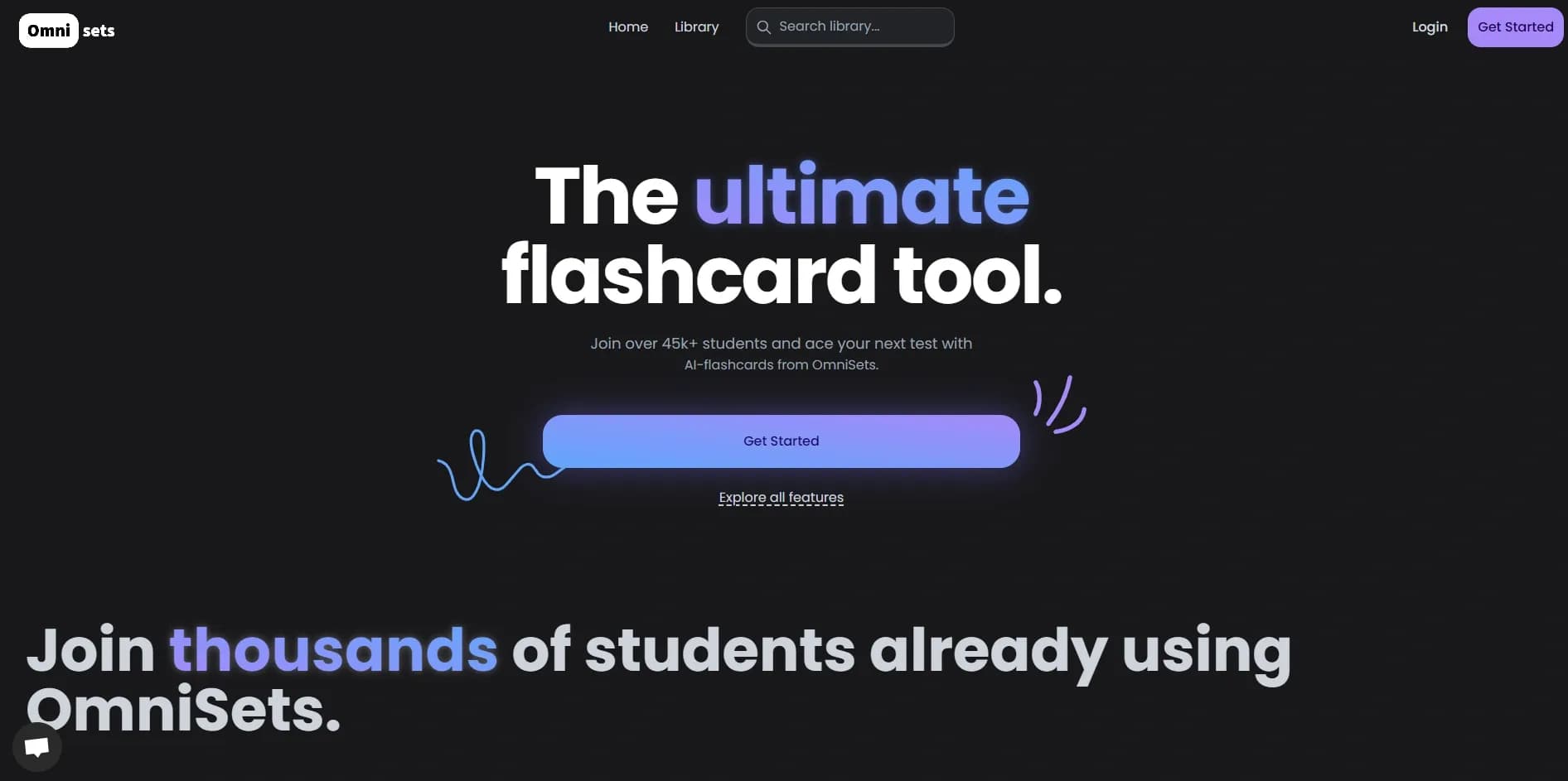 OmniSets homepage screenshot — Efficient personalized studying with flashcards