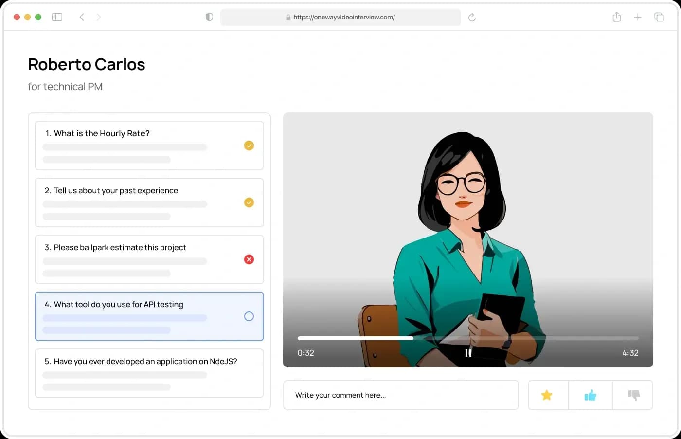 One Way Interview – Video Recruiting Tool homepage screenshot — Slash 70% time-to-hire with one-way video interviews