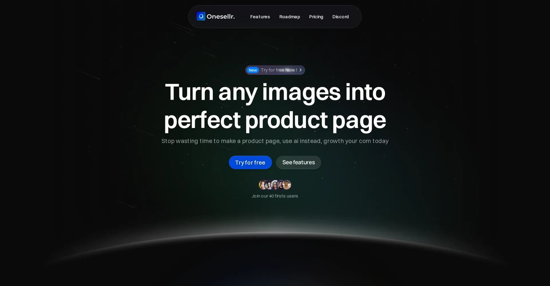 Onesellr homepage screenshot — AI-powered product pages for Shopify stores
