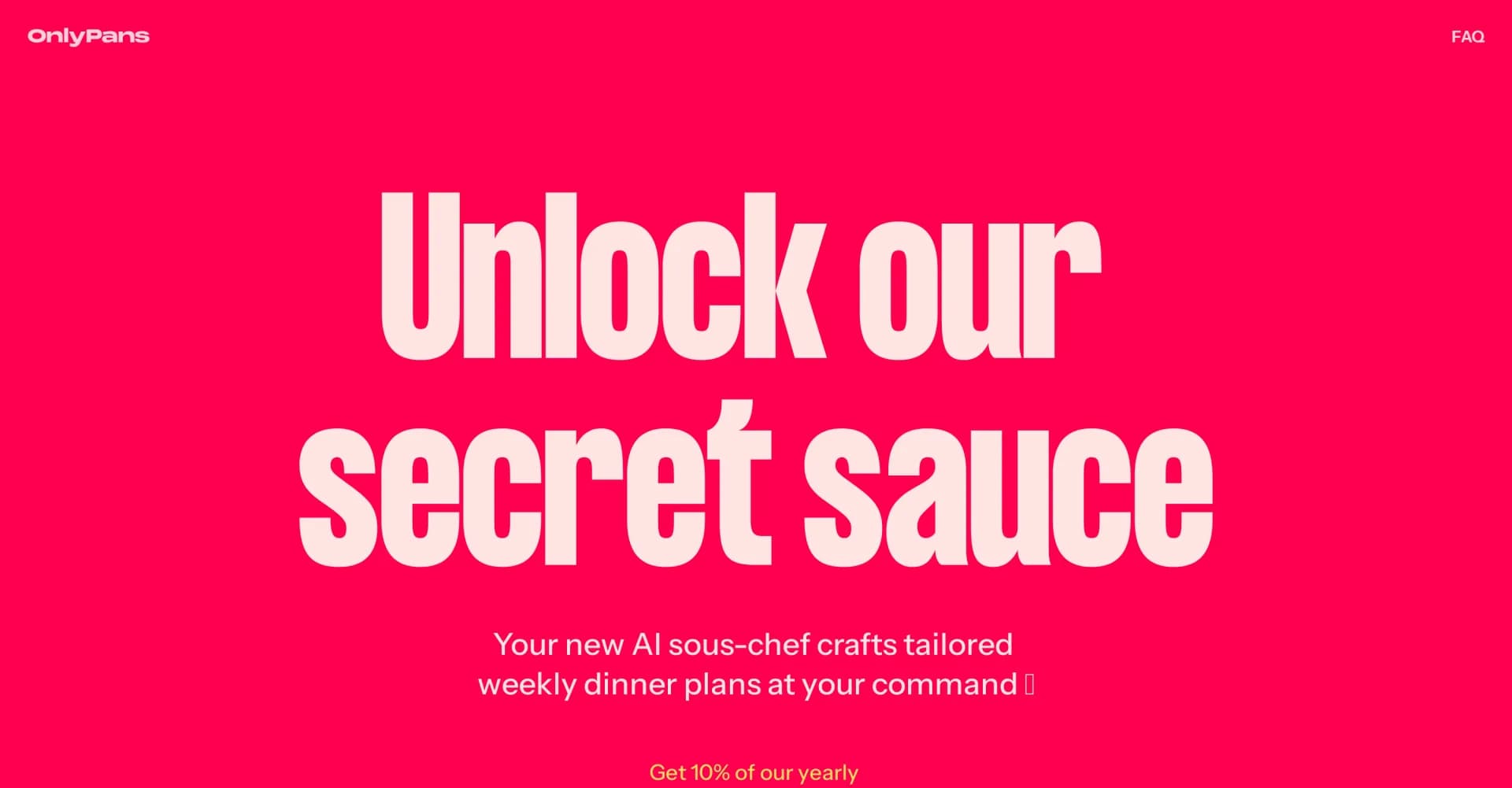 OnlyPans homepage screenshot — AI-powered personalized weekly dinner plans.