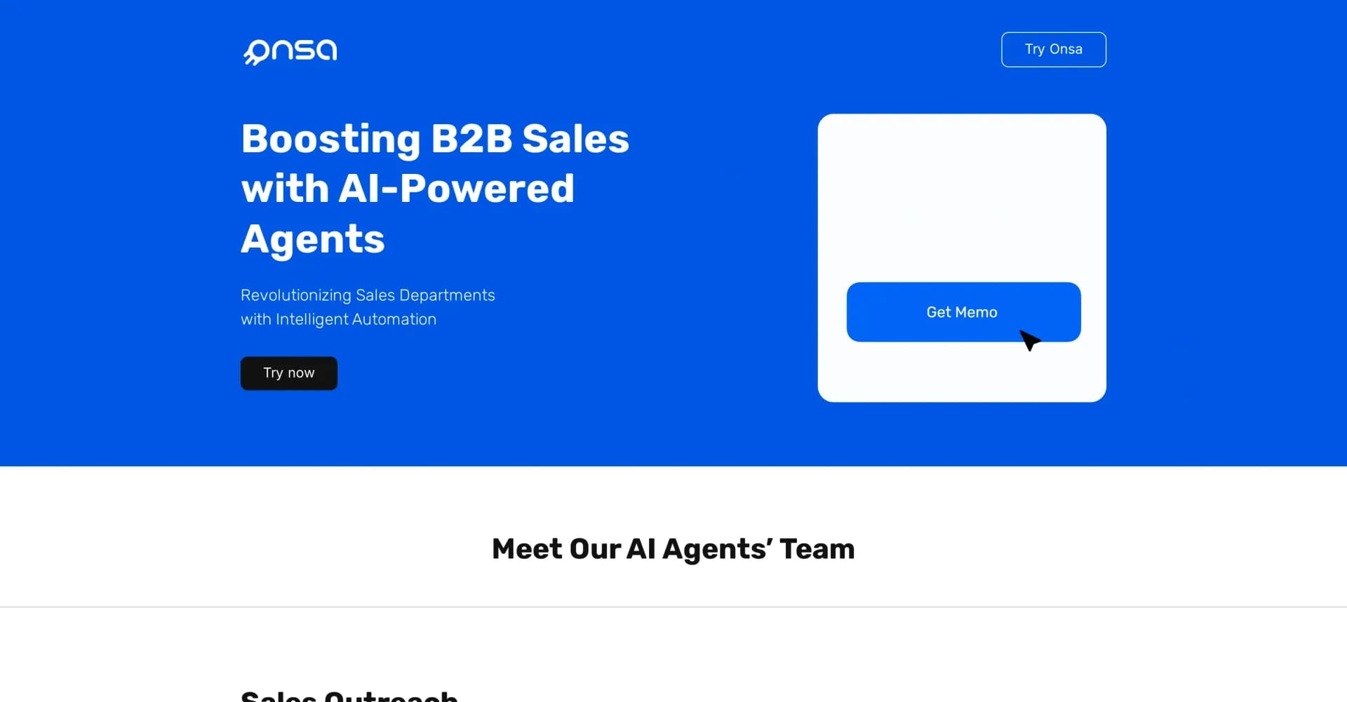 Onsa homepage screenshot — Revolutionize B2B sales with AI-powered meeting prep and ana