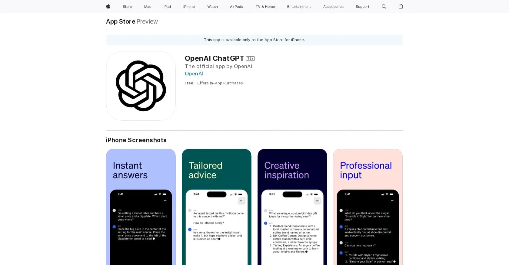 OpenAI ChatGPT homepage screenshot — Personalized chatbot conversations.