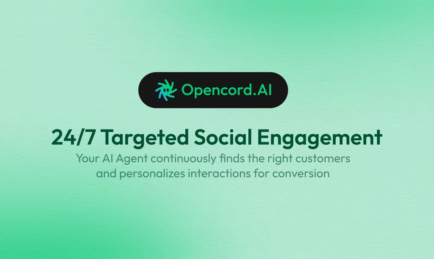 Opencord AI, 24/7 Social Media Engagement via Reply homepage screenshot — 24/7 Creative Agents Generating Value on Social Media