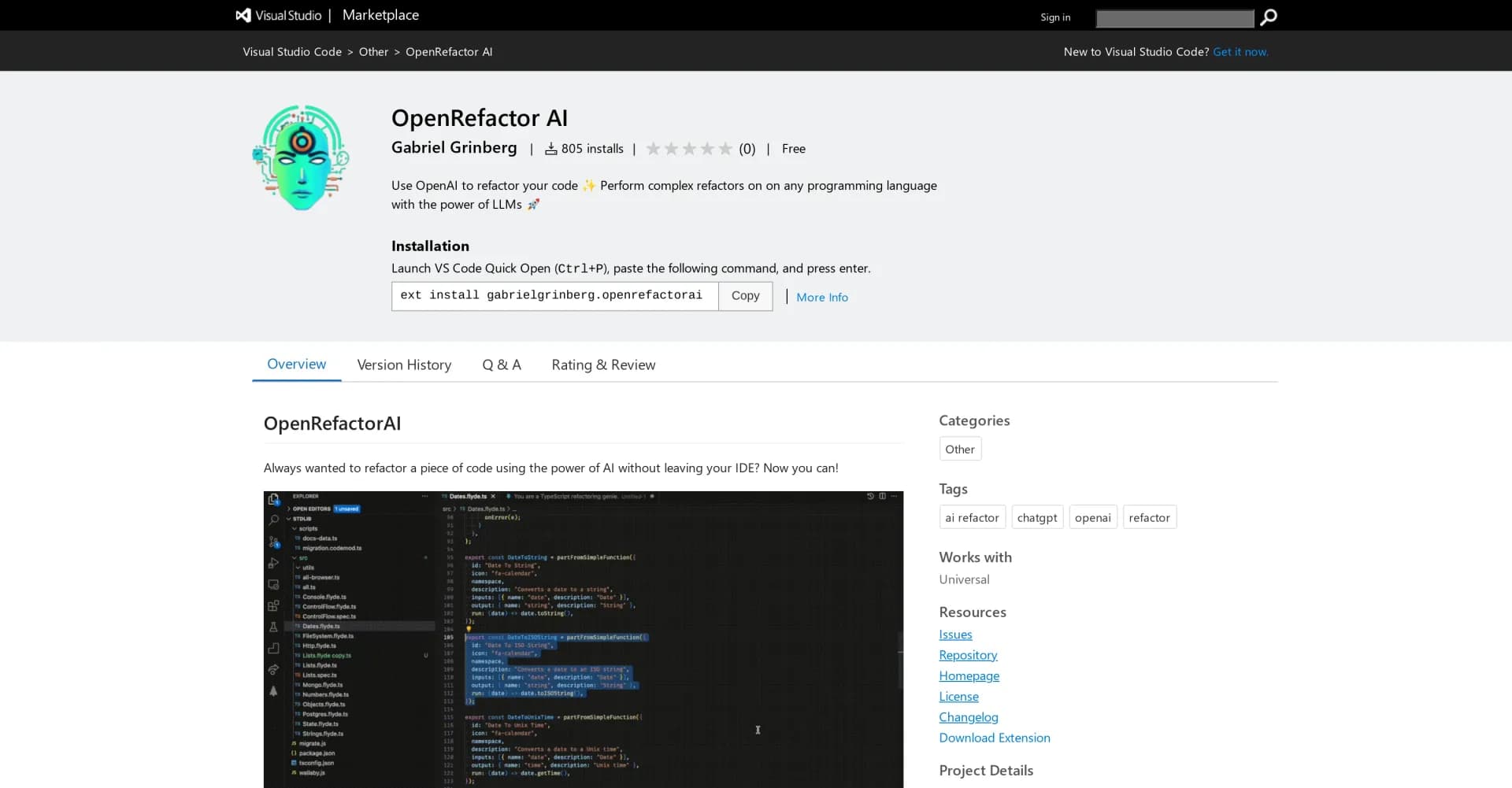 OpenRefactor homepage screenshot — AI-powered code refactoring for any language