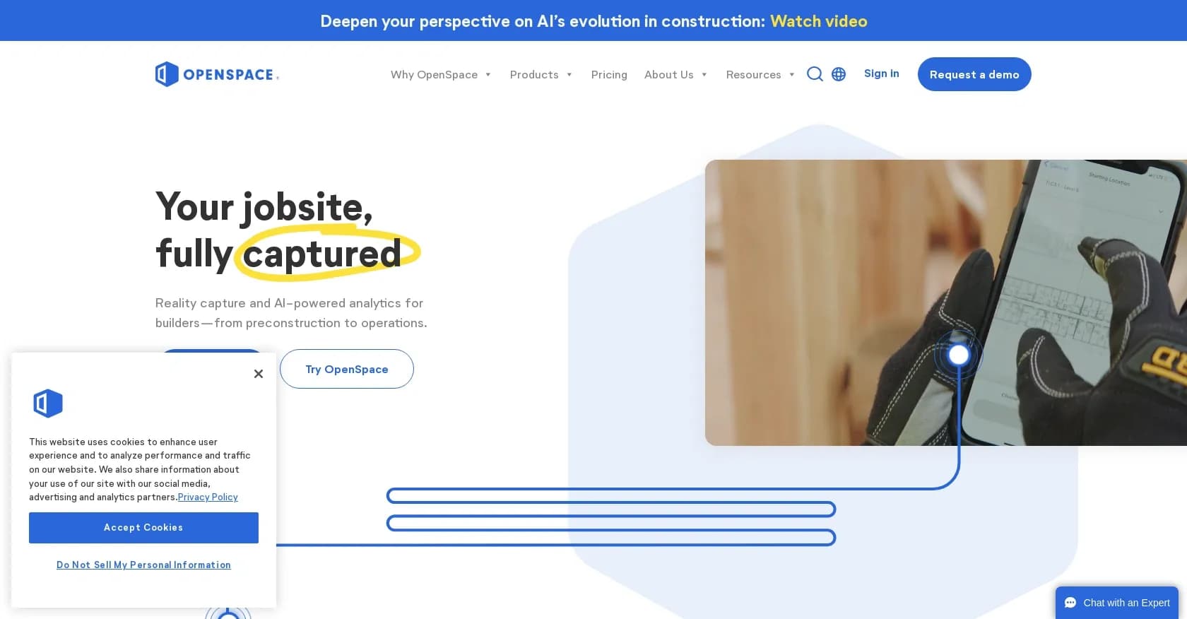 OpenSpace homepage screenshot — Revolutionize construction with smart reality capture tools