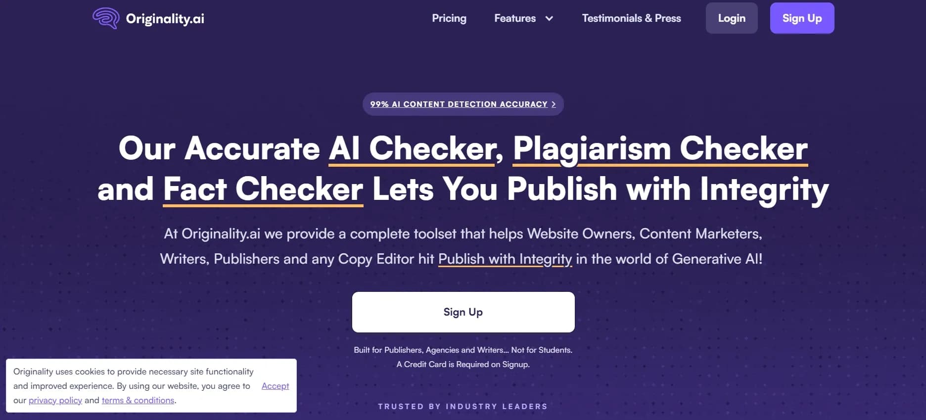 Originality homepage screenshot — Checked content's originality & plagiarism.