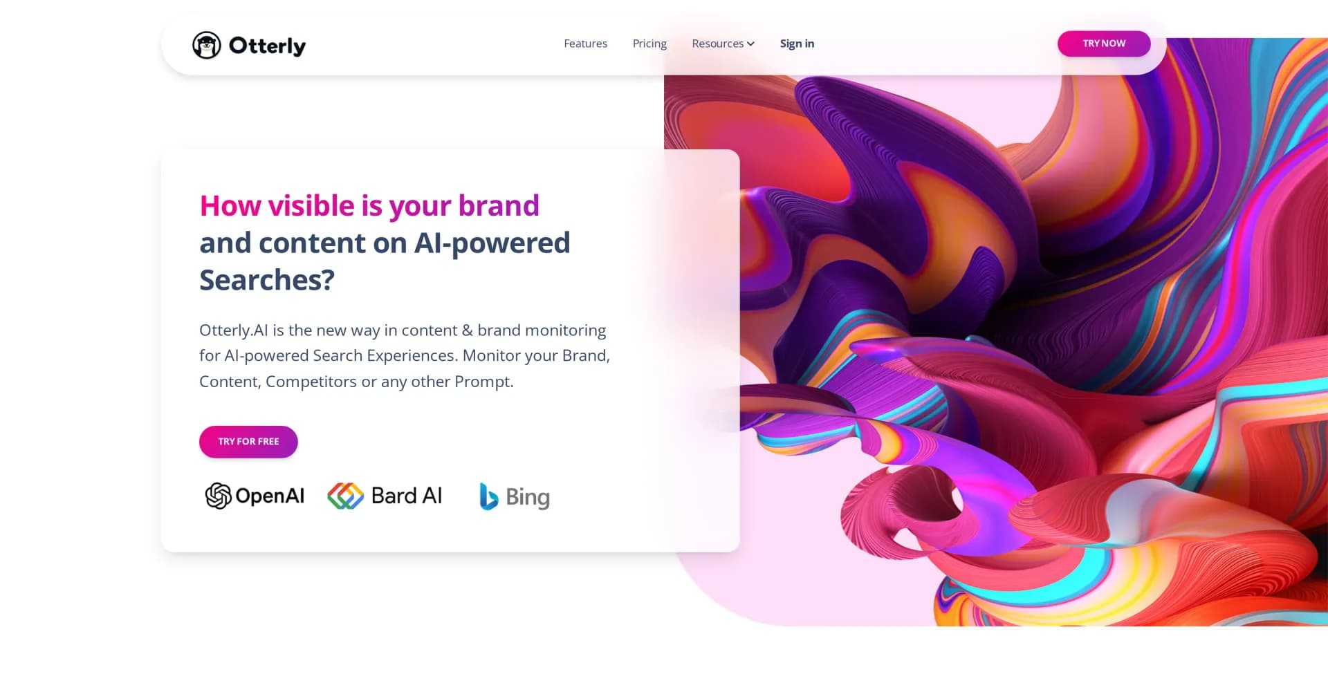 Otterly homepage screenshot — Measure your brand's visibility in AI search results.