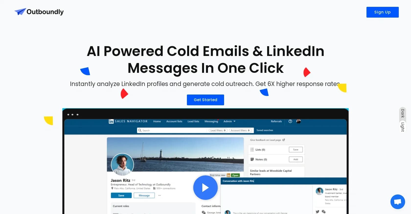 Outboundly homepage screenshot — AI-powered cold outreach in one click