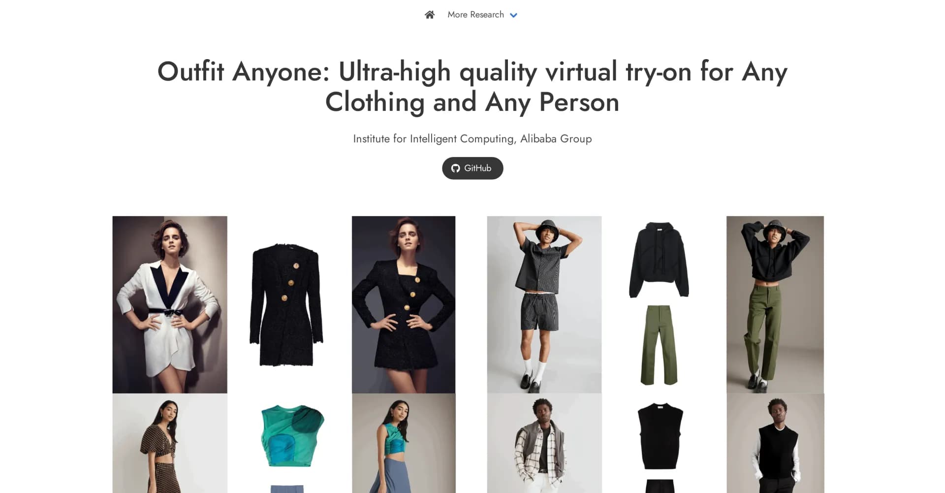 Outfit Anyone homepage screenshot — Virtual try-on for any clothing and any person