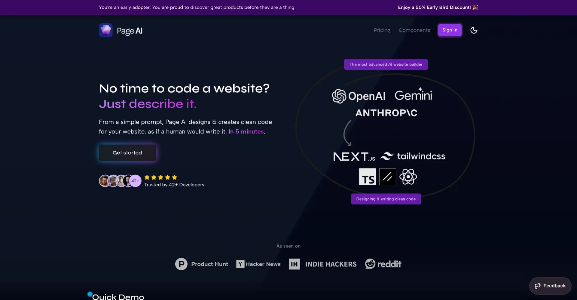 PageAI homepage screenshot — From prompt to production — your website, built by AI.