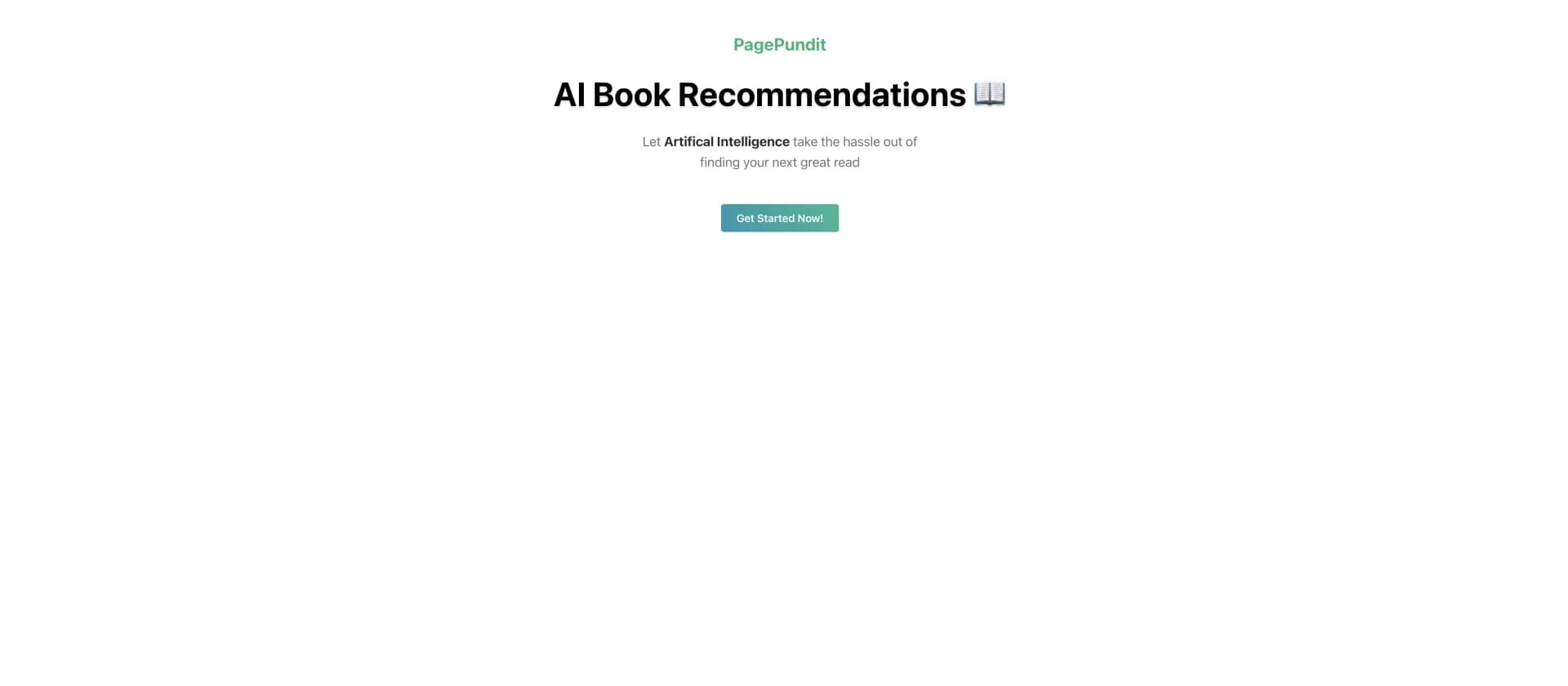 PagePundit homepage screenshot — AI-powered personalized book recommendations