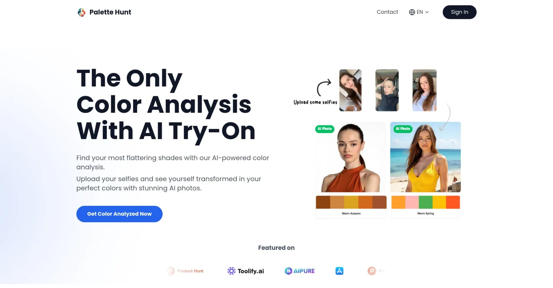 Palette Hunt homepage screenshot — Discover your perfect color palette