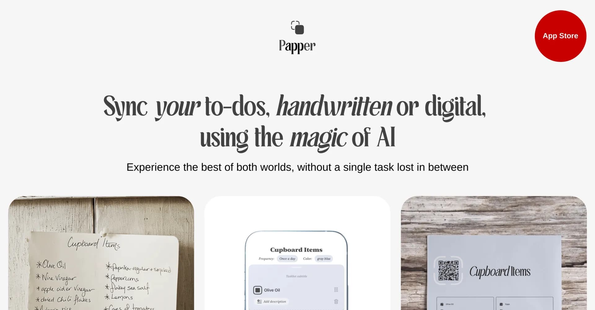 Papper homepage screenshot — Sync handwritten and digital to-dos with AI magic