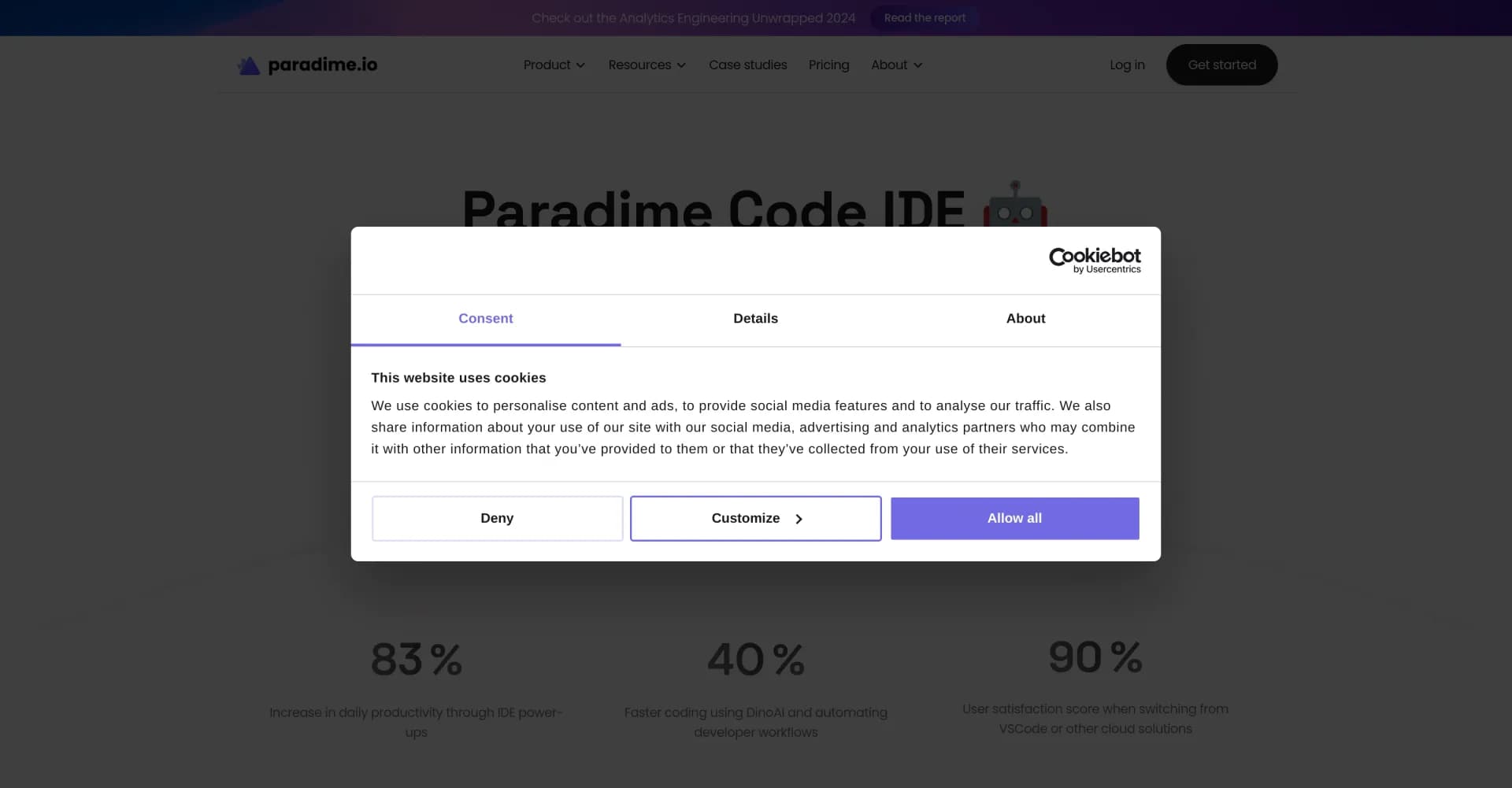 Paradime homepage screenshot — Accelerate dbt and Python development with AI-powered IDE