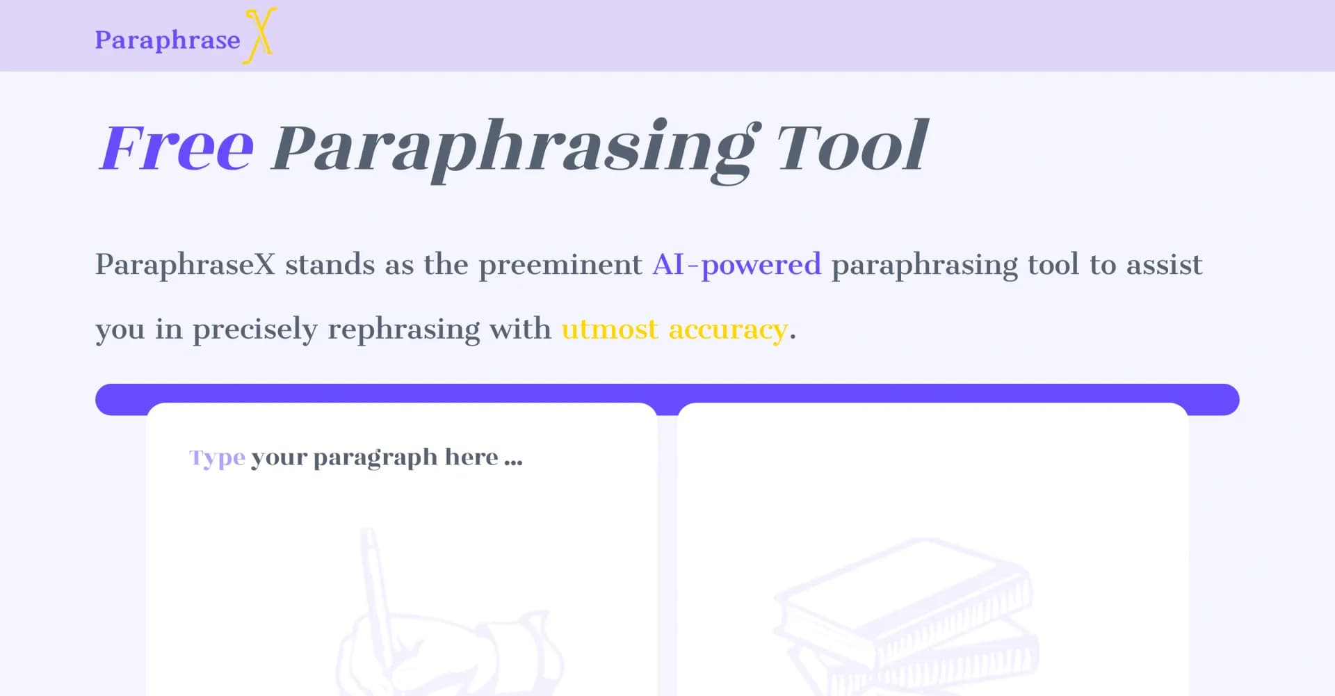 ParaphraseX homepage screenshot — AI-driven precision paraphrasing tool.