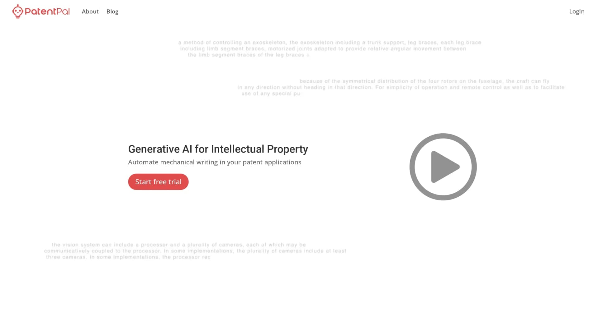 PatentPal homepage screenshot — Automate patent application writing with AI