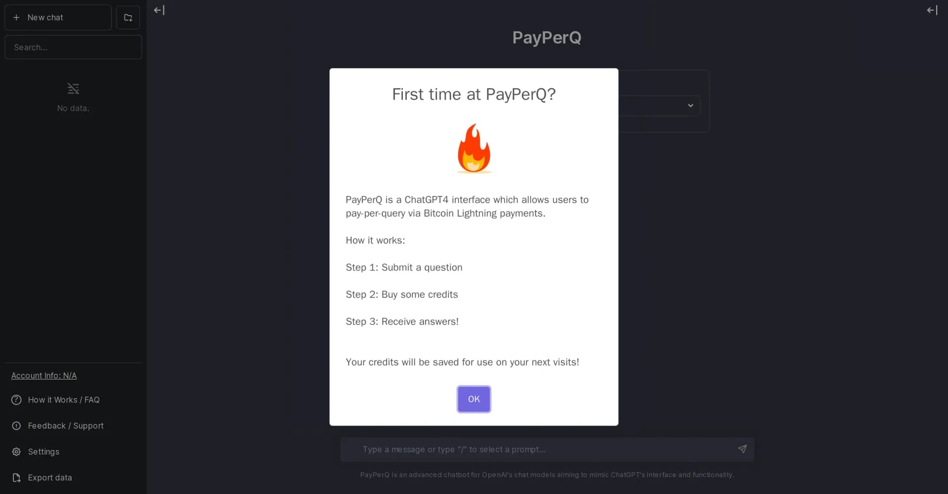PayPerQ homepage screenshot — An advanced chatbot mimicking ChatGPT's interface and functi