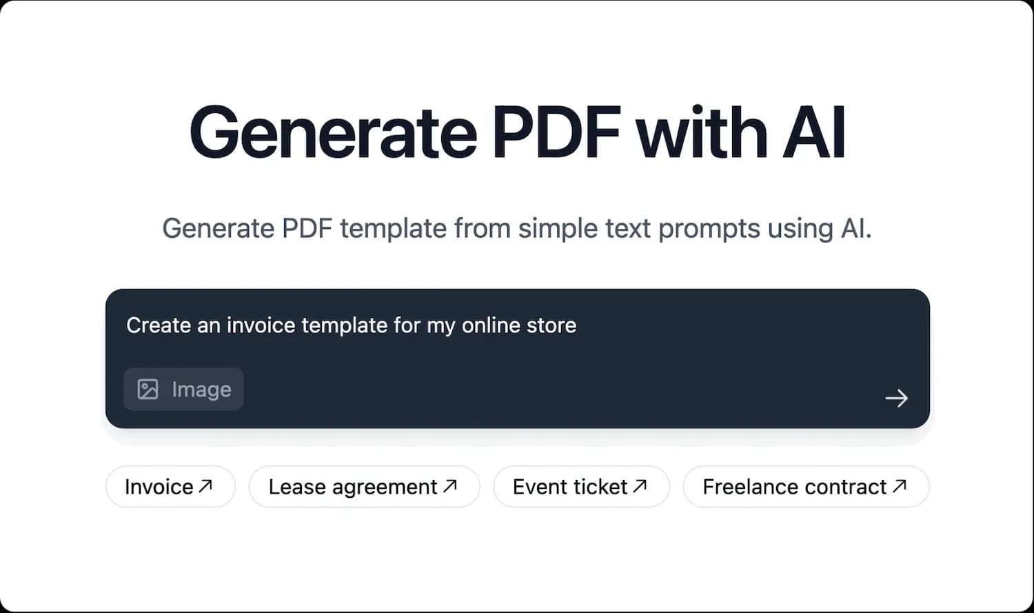 PDFgen homepage screenshot — AI-powered PDF generation from text prompts.