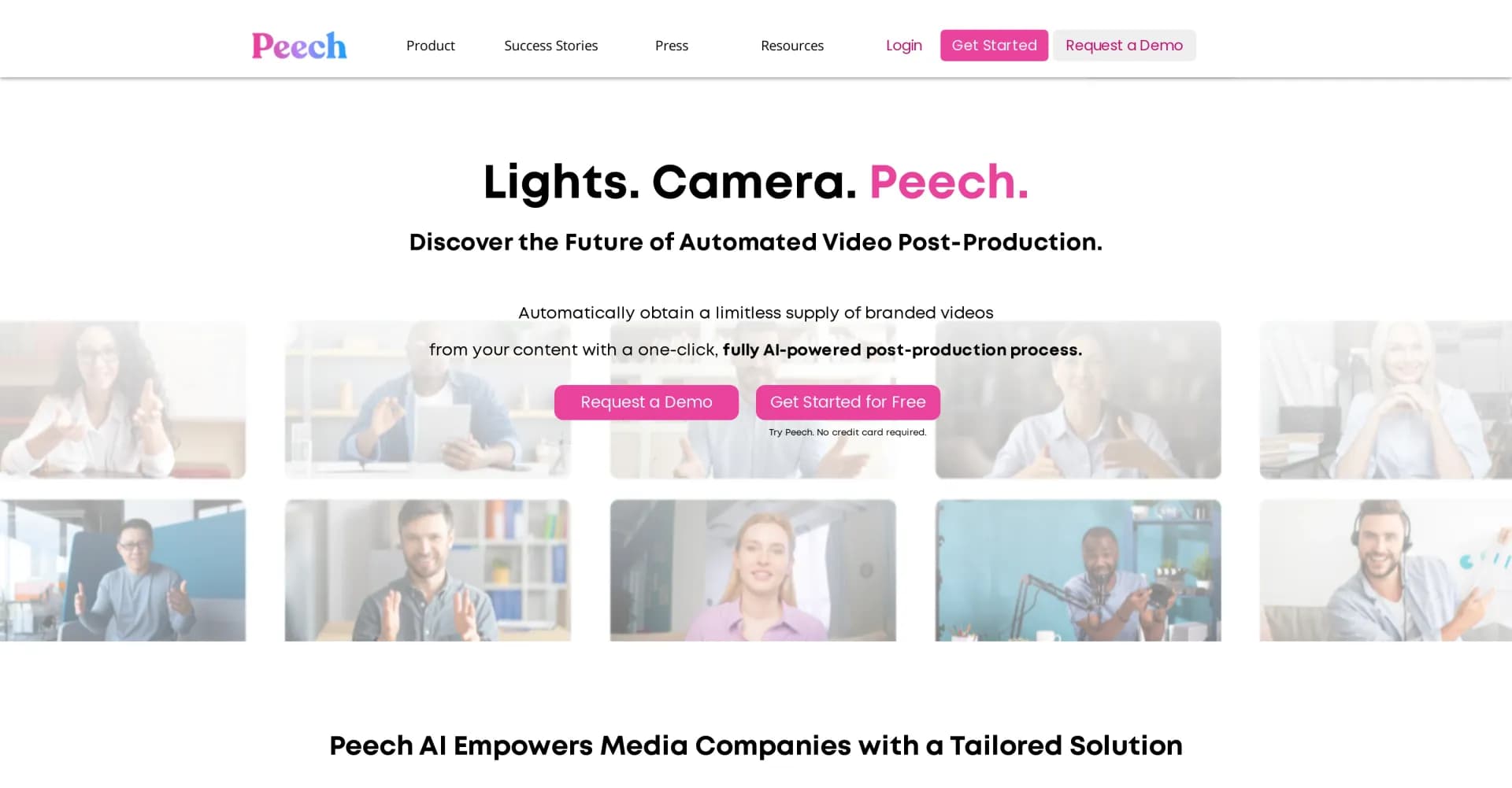Peech homepage screenshot — Generate endless branded videos from your content.