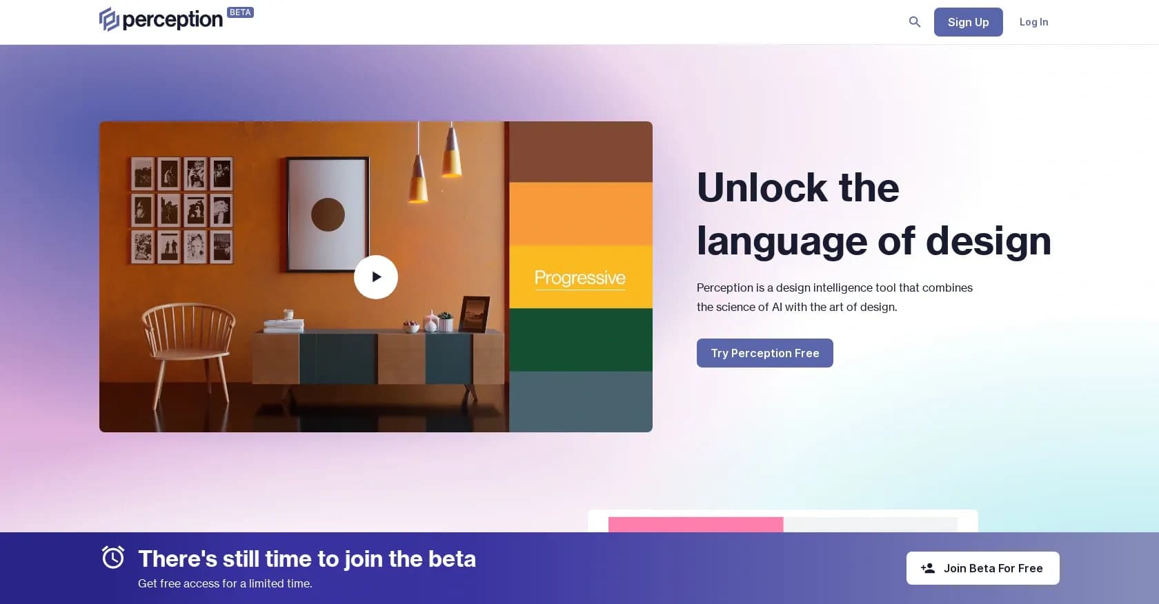 Perception.io homepage screenshot — AI-powered design intelligence for creative professionals.