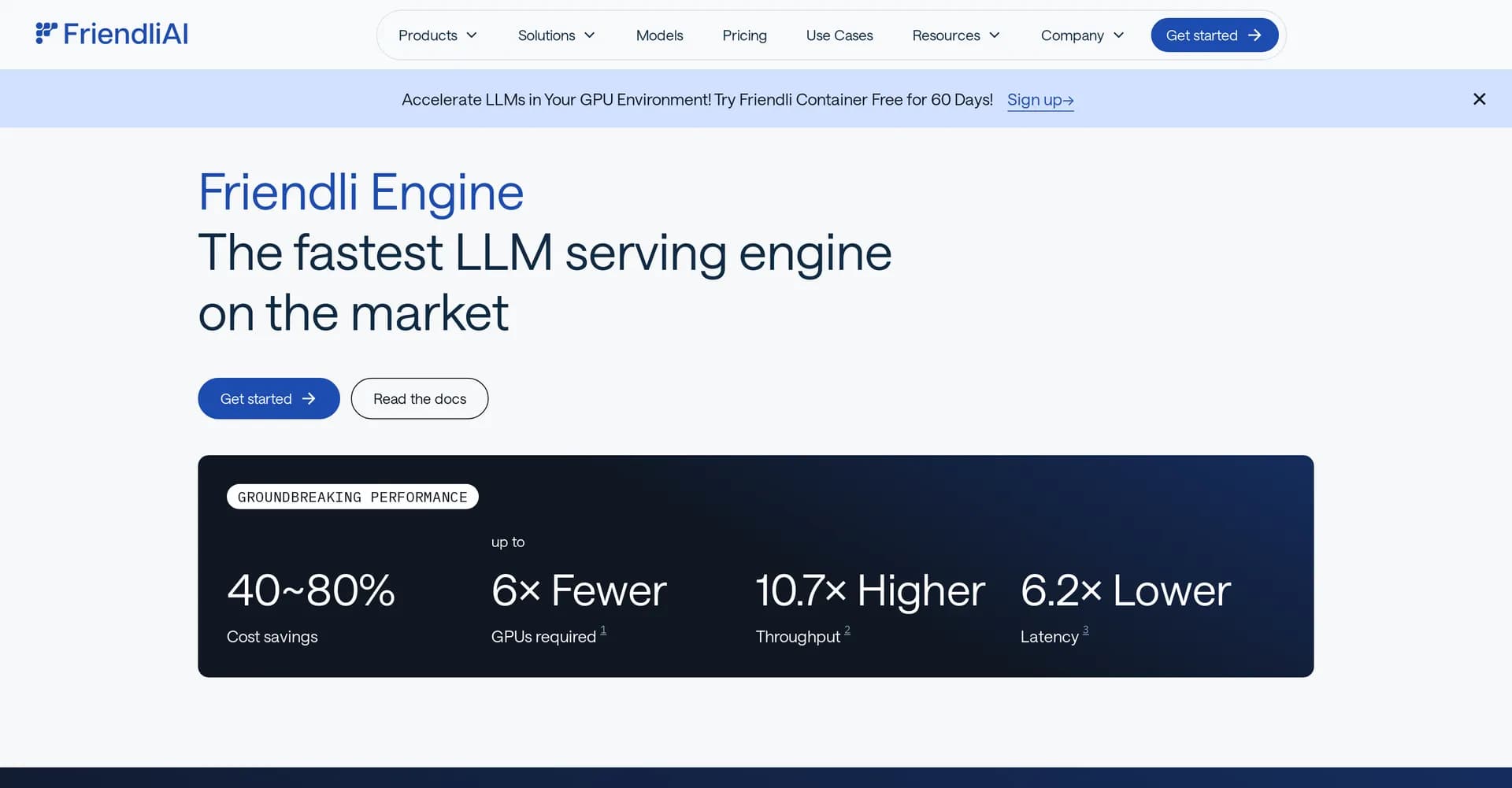 PeriFlow homepage screenshot — Deploy large language models with unparalleled efficiency.