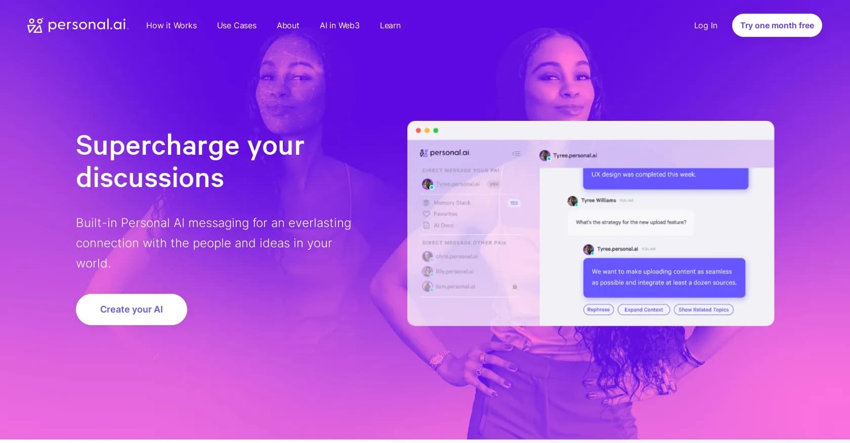 PersonalAI homepage screenshot — Supercharge your mind with AI-powered knowledge recall.