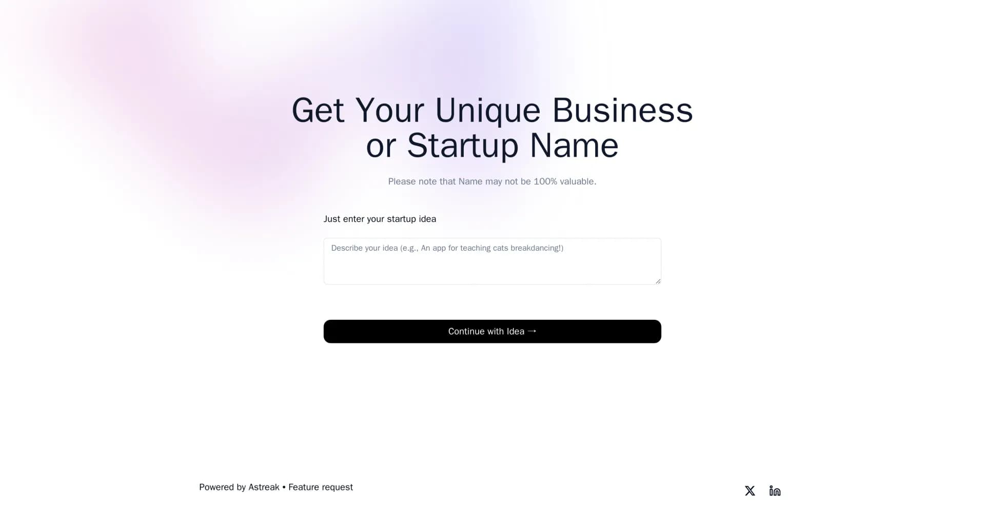 Phec homepage screenshot — AI-powered name generator for startups and businesses