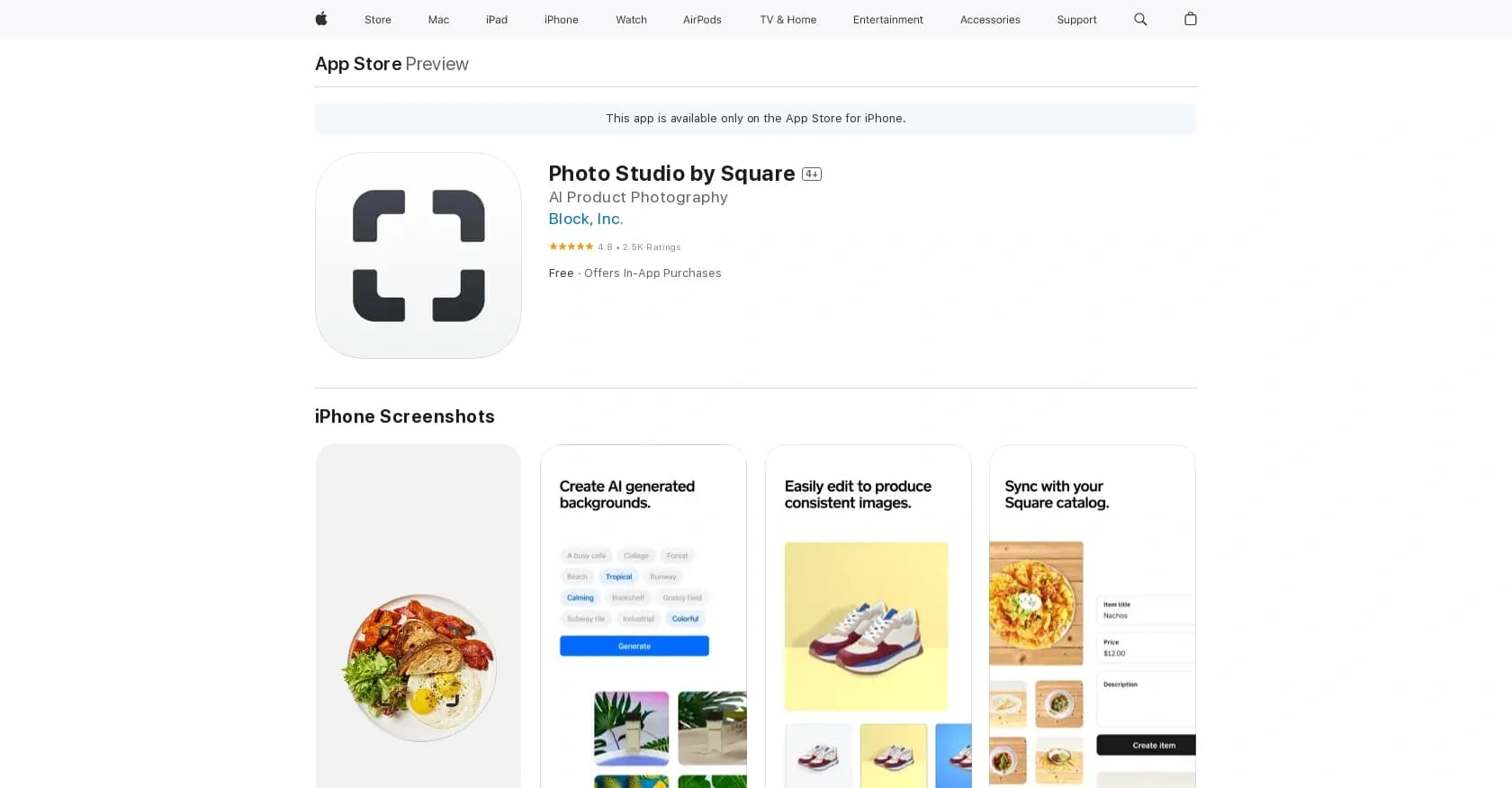 Photo Studio by Square homepage screenshot — Enhanced photo editing on iOS devices.