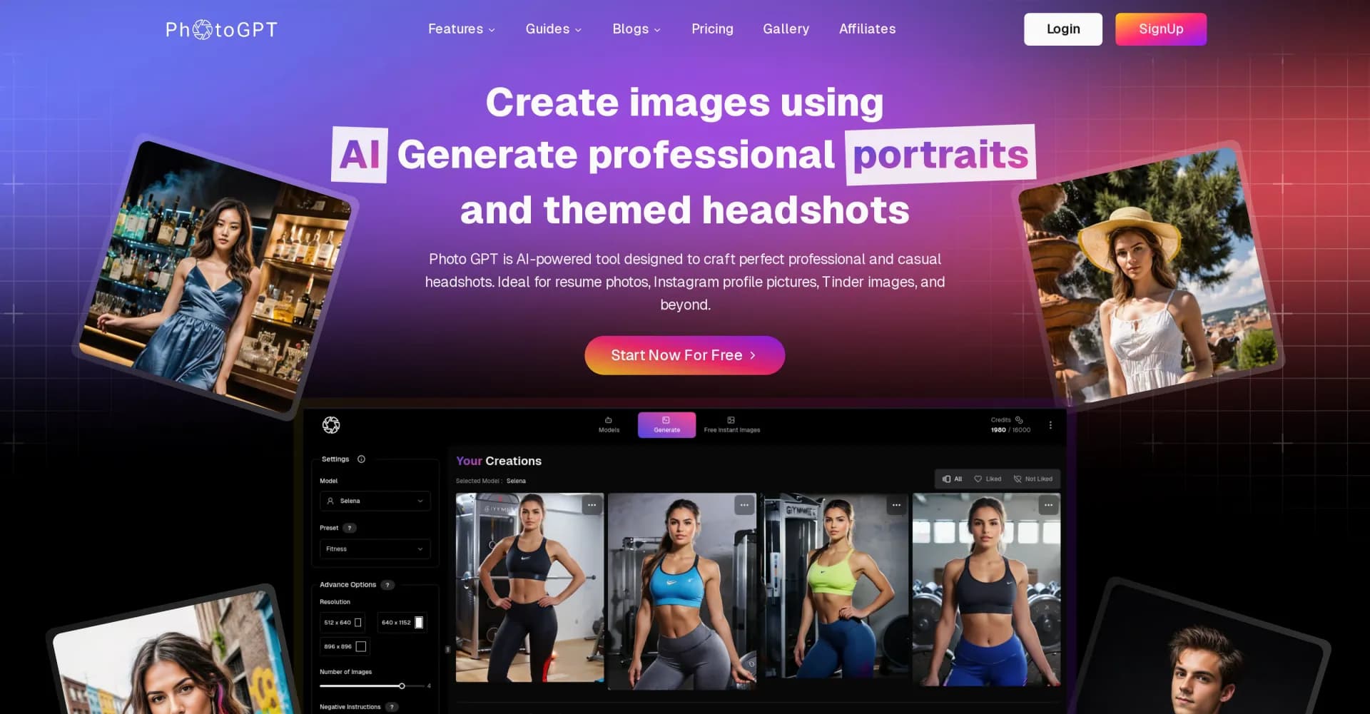 PhotoGPT homepage screenshot — Create personalized, realistic images with AI. Make your own