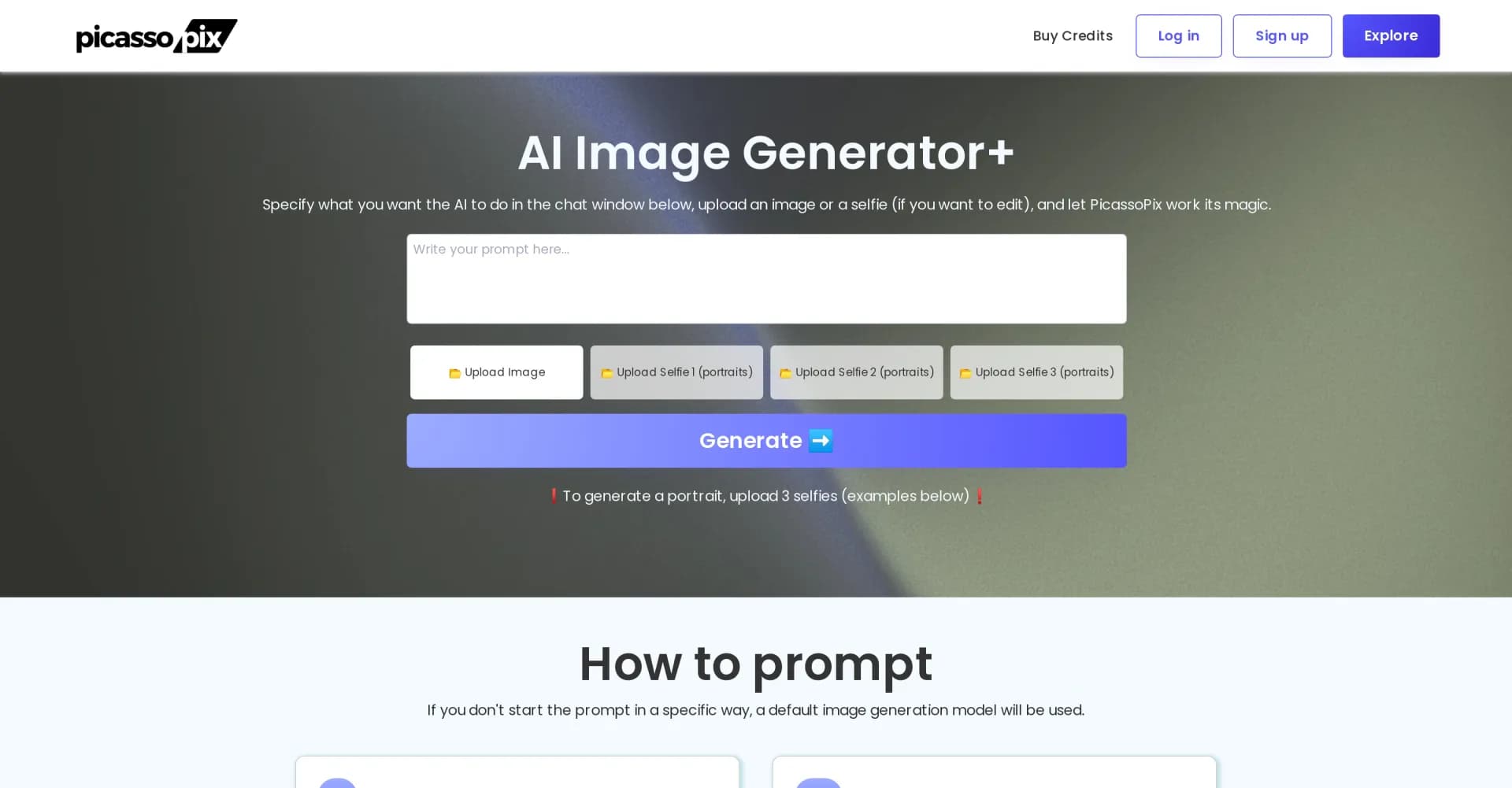 PicassoPix homepage screenshot — AI-powered image editing magic in one click
