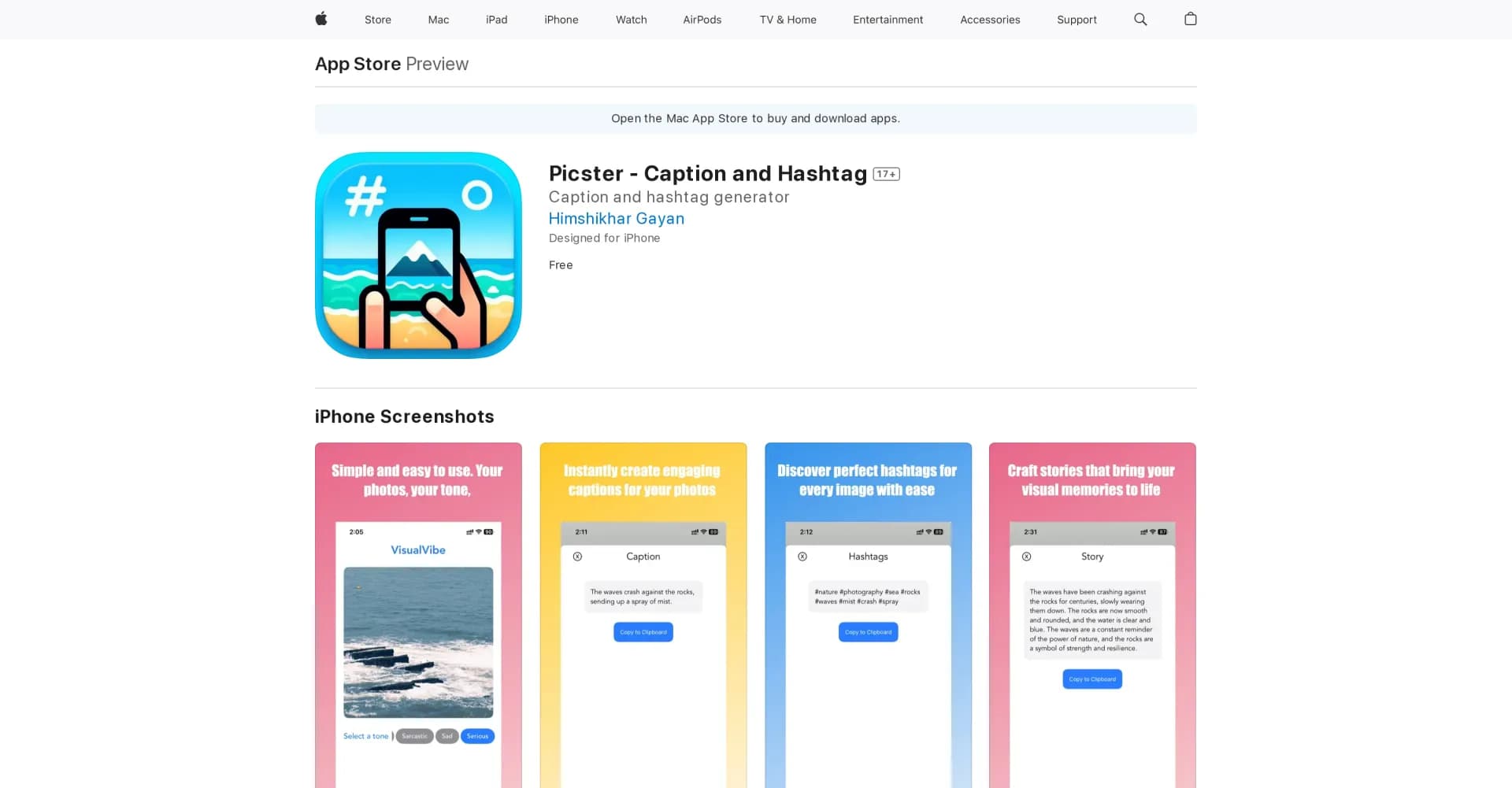 Picster - Caption and Hashtag homepage screenshot — Perfect your photos with captions and hashtags.