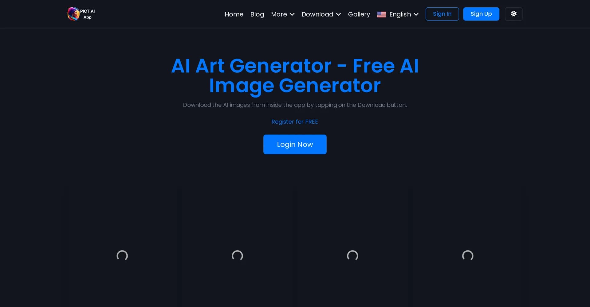 Pict AI homepage screenshot — Unleash creativity with AI-generated art and wallpapers.